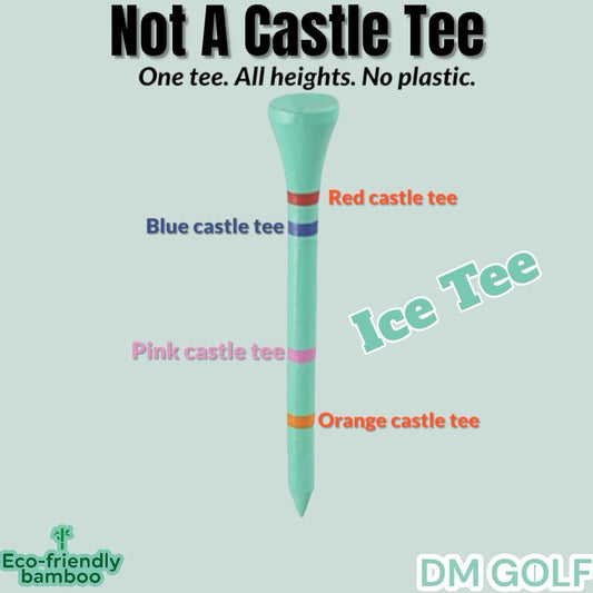 Not A Six Pack - Ice Tee - Not A Castle Tee - Premium 70mm Bamboo Golf Tee With Orange, Pink, Blue & Red Castle Height Indicators - 250 Tees - DM Golf