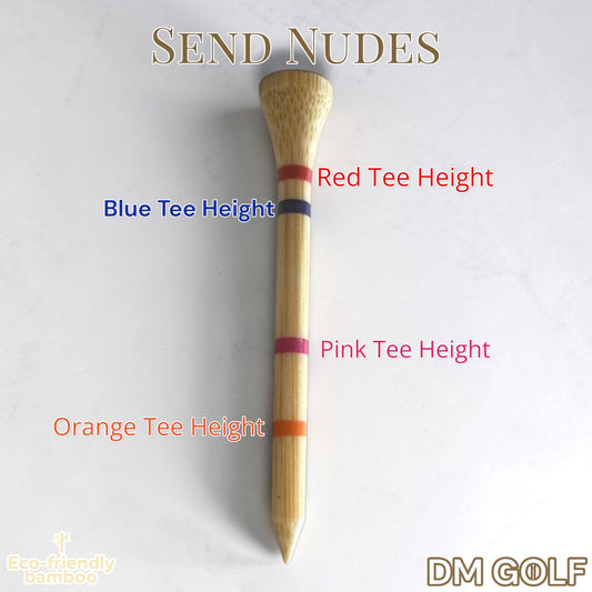 Send Nudes - Not A Castle Tee - Premium 70mm Bamboo Golf Tee With Orange, Pink, Blue & Red Castle Height Indicators - 50 Pack - DM Golf