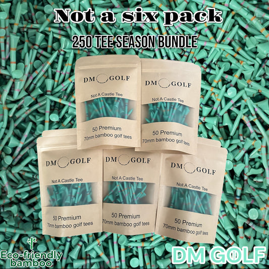 Not A Six Pack - Ice Tee - Not A Castle Tee - Premium 70mm Bamboo Golf Tee With Orange, Pink, Blue & Red Castle Height Indicators - 250 Tees - DM Golf