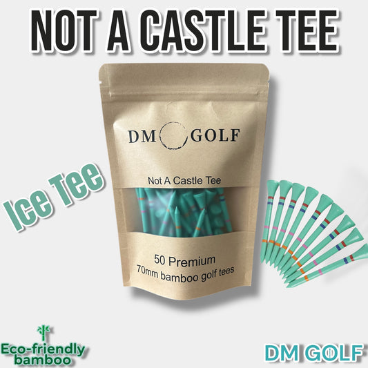 Ice Tee - Not A Castle Tee - Premium 70mm Bamboo Golf Tee With Orange, Pink, Blue & Red Castle Height Indicators - 50 Pack - DM Golf