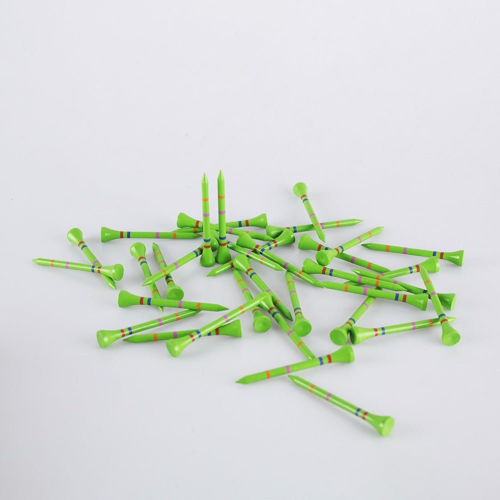 Go Green - Not A Castle Tee - Premium 70mm Bamboo Golf Tee With Orange, Pink, Blue & Red Castle Tee Height Indicators - 50 Pack - DM Golf
