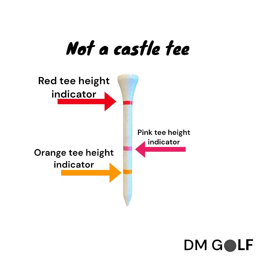 50x Not A Castle Tee Premium 70mm Bamboo Golf Tee With Orange, Pink & Red Castle Height Indicators - DM Golf