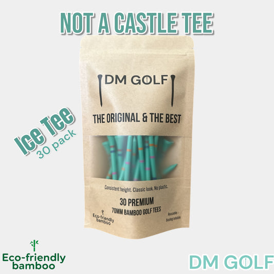Ice Tee - Not A Castle Tee - Premium 70mm Bamboo Golf Tee With Orange, Pink, Blue & Red Castle Height Indicators - 30 pack - DM Golf