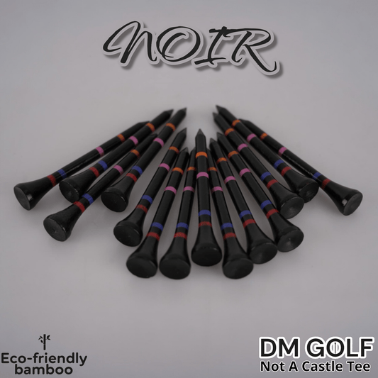 Noir - Not A Castle Tee - Premium 70mm Bamboo Golf Tee With Orange, Pink, Blue & Red Castle Height Indicators - 30 Pack - DM Golf