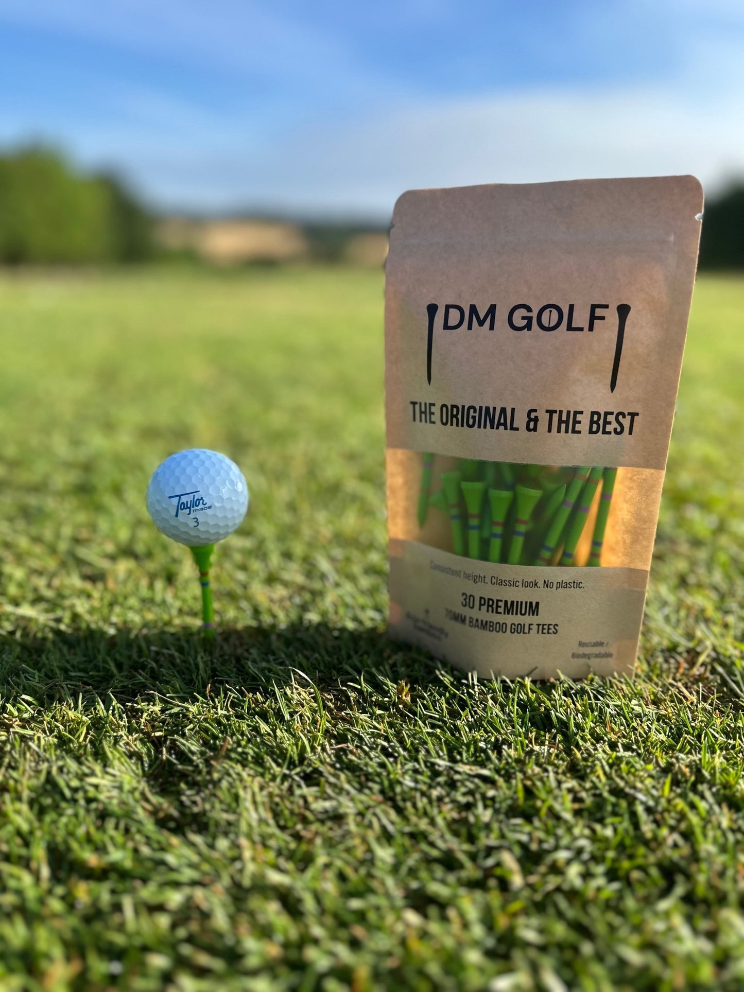 Green Edition - Not A Castle Tee - Premium 70mm Bamboo Golf Tee With Orange, Pink & Red Castle Height Indicators - 30 Pack - DM Golf