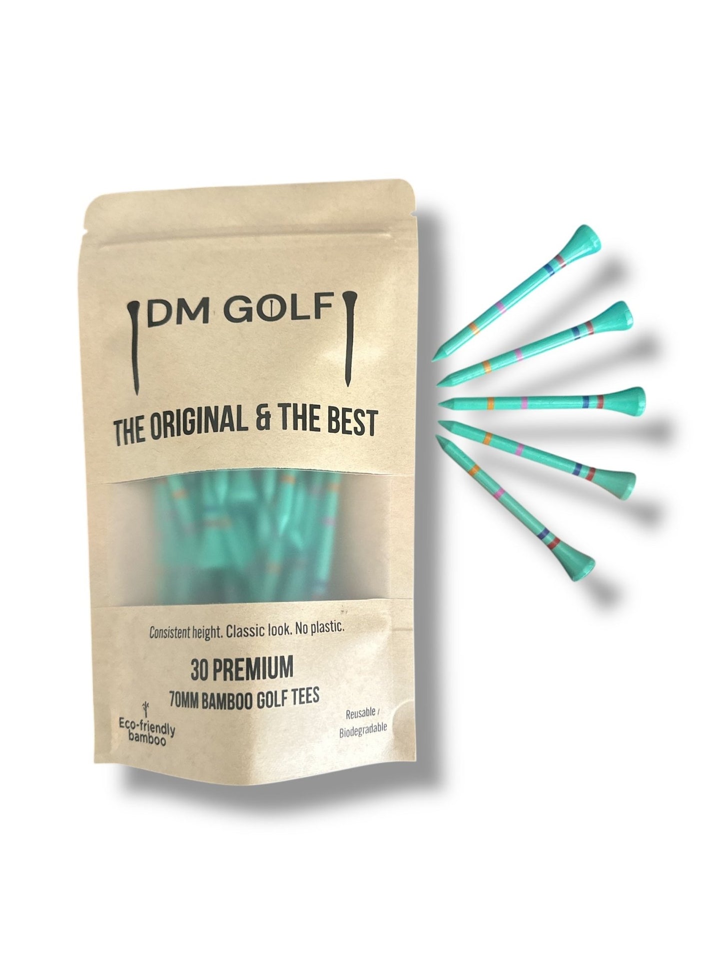 Ice Tee - Not A Castle Tee - Premium 70mm Bamboo Golf Tee With Orange, Pink, Blue & Red Castle Height Indicators - 30 pack - DM Golf