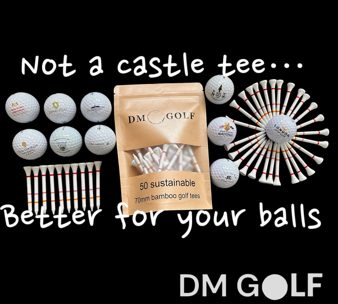 Golf tees, balls on black background-DM Golf