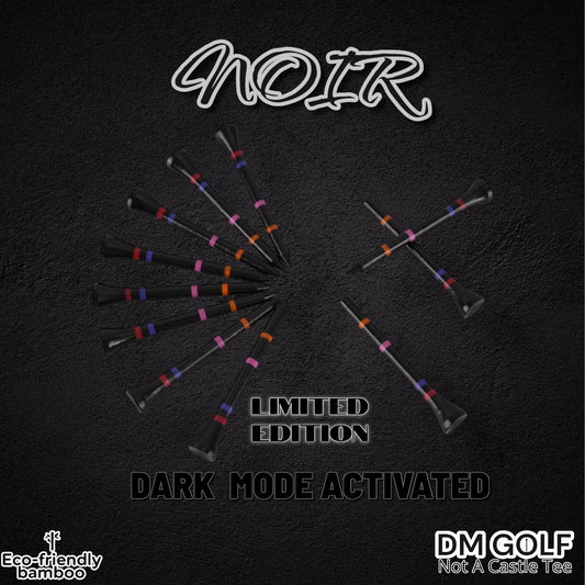 Noir - Not A Castle Tee - Premium 70mm Bamboo Golf Tee With Orange, Pink, Blue & Red Castle Height Indicators - 30 Pack - DM Golf