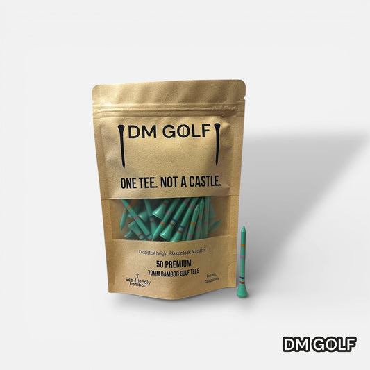 Ice Tee - Not A Castle Tee - Premium 70mm Bamboo Golf Tee With Orange, Pink, Blue & Red Castle Height Indicators - 50 Pack - DM Golf