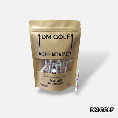 The O G - Not A Castle Tee Premium 70mm Bamboo Golf Tee With Orange, Pink & Red Castle Height Indicators - 50 Pack - DM Golf
