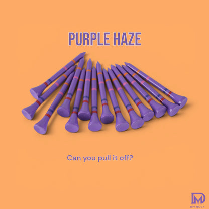 Purple Haze-Not A Castle Tee-Premium 70mm Bamboo Golf Tee With Orange, Pink & Red Castle Height Indicators-50 Pack - DM Golf