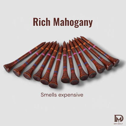 Rich Mahogany-Not A Castle Tee-Premium 70mm Bamboo Golf Tee With Orange, Pink & Red Castle Height Indicators-50 Pack - DM Golf