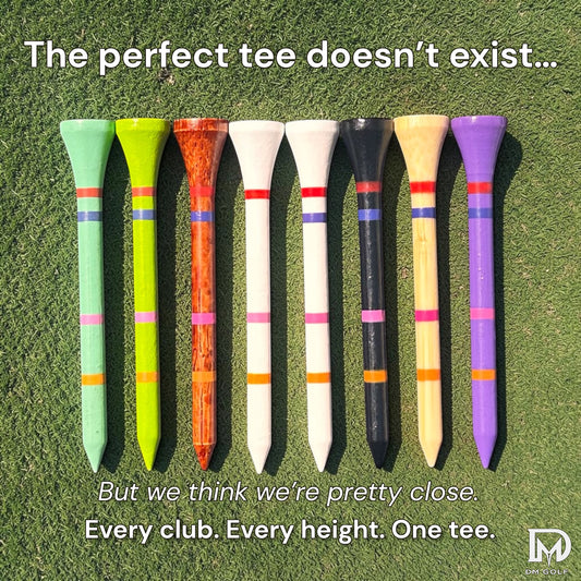 Not A Castle Tee-Mixed Sample Bag-70mm Premium Bamboo Golf Tee With Orange, Pink, Blue & Red Castle Tee Height Indicators -10 Pack - DM Golf